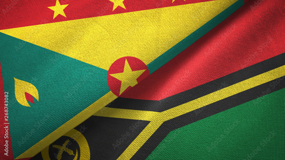 Fototapeta premium Grenada and Vanuatu two flags textile cloth, fabric texture
