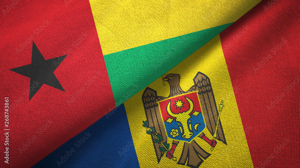Guinea-Bissau and Moldova two flags textile cloth, fabric texture Guinea-Bissau and Moldova two flags textile cloth, fabric texture
