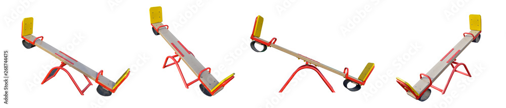 seesaw board. Wooden plank balancing isolated on white. well-equipped playground