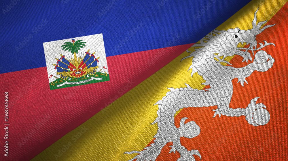 Haiti and Bhutan two flags textile cloth, fabric texture Haiti and Bhutan two flags textile cloth, fabric texture