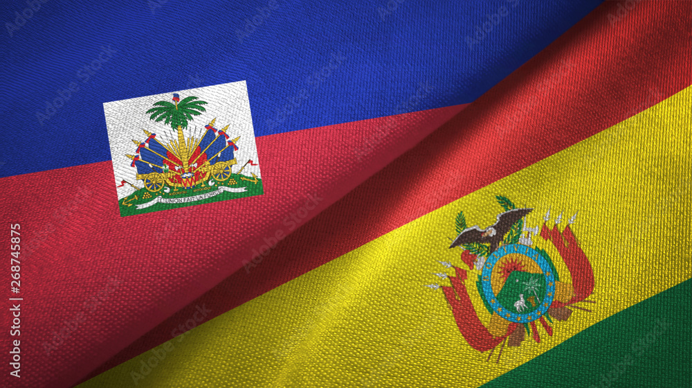 Haiti and Bolivia two flags textile cloth, fabric texture Haiti and Bolivia two flags textile cloth, fabric texture