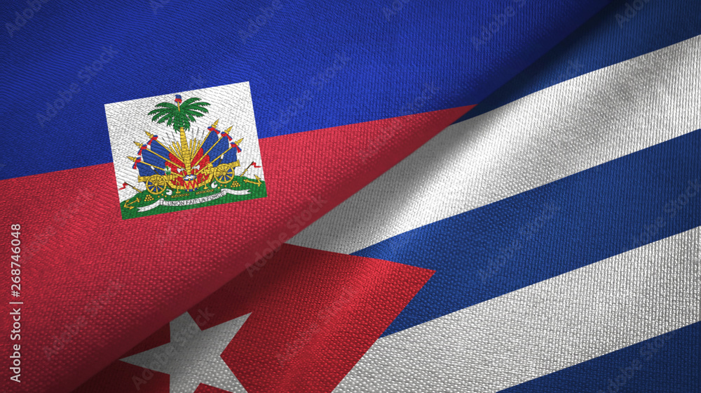 Haiti and Cuba two flags textile cloth, fabric texture
