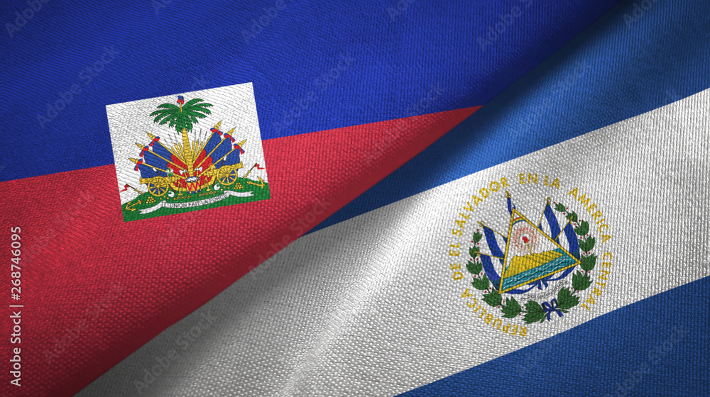 Haiti and El Salvador two flags textile cloth, fabric texture Haiti and El Salvador two flags textile cloth, fabric texture