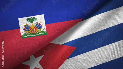 Photography Haiti and Cuba two flags textile cloth, fabric texture