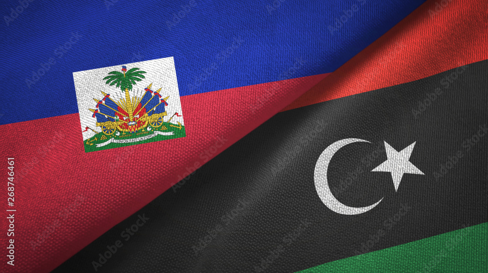 Haiti and Libya two flags textile cloth, fabric texture Haiti and Libya two flags textile cloth, fabric texture