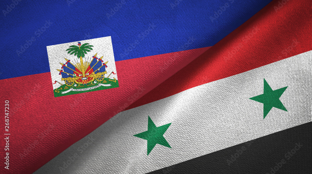 Haiti and Syria two flags textile cloth, fabric texture Haiti and Syria two flags textile cloth, fabric texture