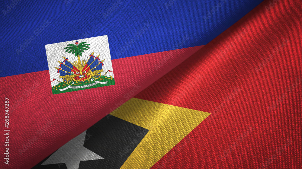 Fototapeta premium Haiti and Timor-Leste East Timor two flags textile cloth, fabric texture