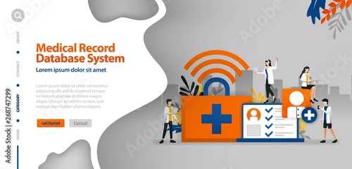 Medical Record database system, wifi internet to help record patient's disease history .vector illustration concept can be use for landing page, template, ui, web, mobile app, poster, banner, website