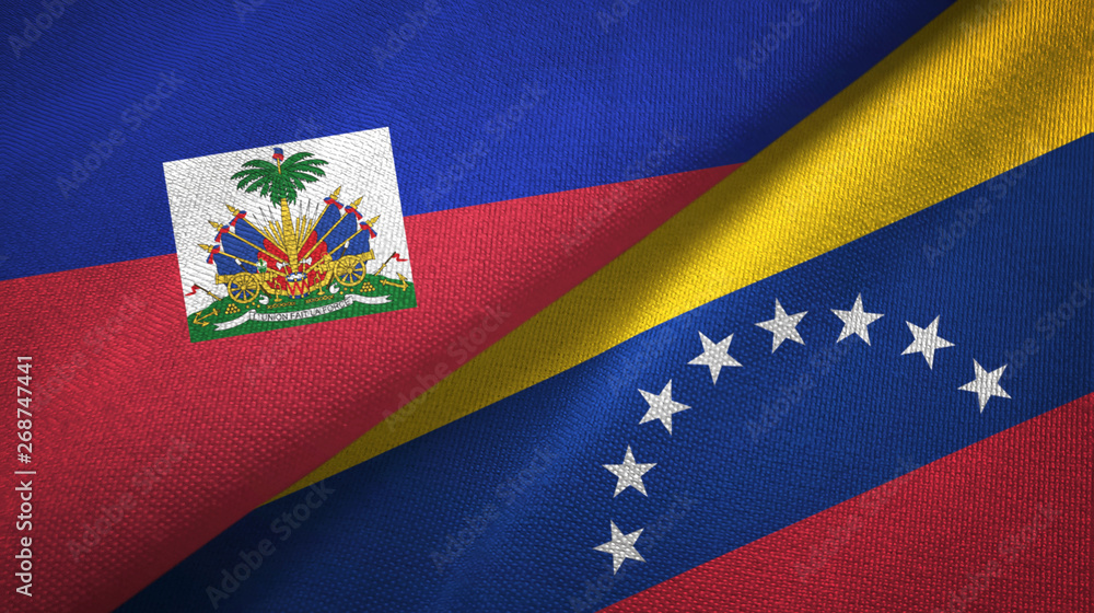 Haiti and Venezuela two flags textile cloth, fabric texture Haiti and Venezuela two flags textile cloth, fabric texture