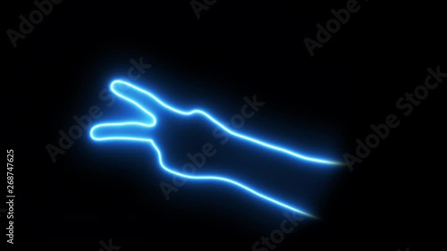 Neonlight bluecolored Hand signs Peace. (on Alpha) 4K photo