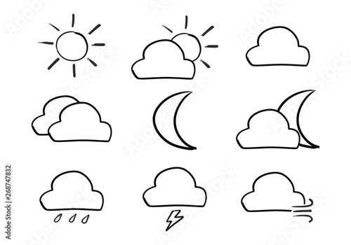 Black color handdrawing in shape of weather icon set on white background
