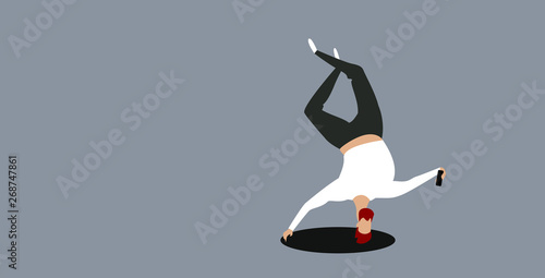 man taking selfie photo on smartphone camera young casual male cartoon character standing on head posing on gray background sketch full length horizontal