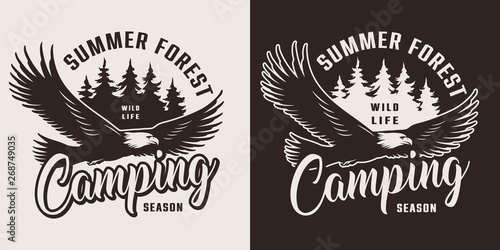Vintage summer camping monochrome label