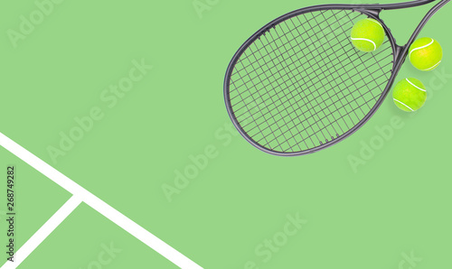 Tennis racket and ball sports on pastel background