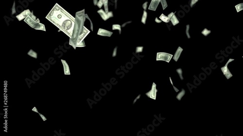 High quality shot of falling dollar bills with depth of field.