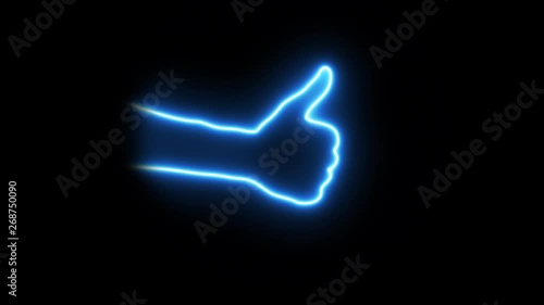 Neonlight bluecolored Hand signs from thumbsup to thumbsdown. (on Alpha) 4K photo