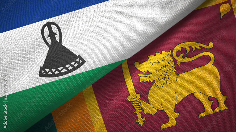 Lesotho and Sri Lanka two flags textile cloth, fabric texture