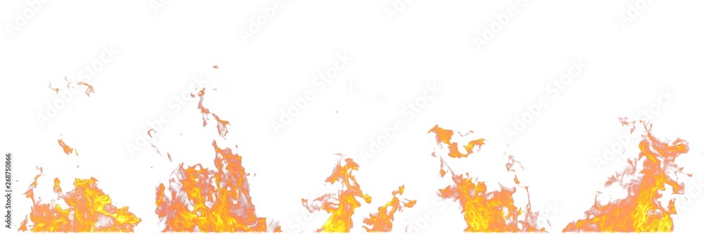 Real fire flames isolated on white background. Mockup on white of 5 flames. Real fire flames isolated on white background. Mockup on white of 5 flames.