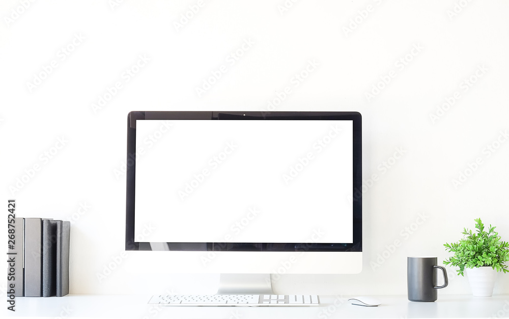 Workspace desk and laptop. copy space and blank screen. Business image, Blank screen laptop and supplies. Workspace desk and laptop. copy space and blank screen. Business image, Blank screen laptop and supplies.