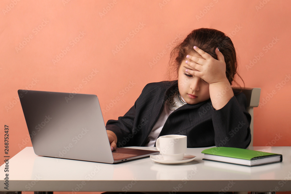 using laptop to studying . business girl . work - study fatigue