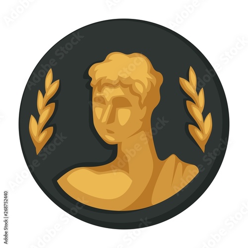 Julius Caesar gold portrait and olive branches isolated object