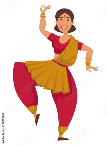 Indian woman in sari dancing traditional dance isolated female character
