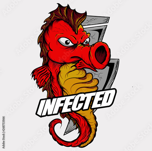 abgry sea horse cartoon by infected design vecrtor