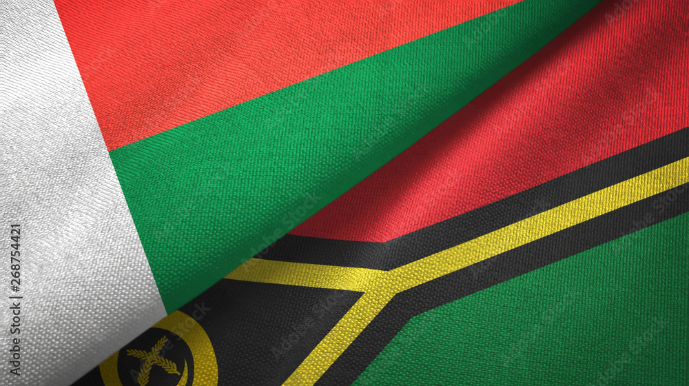 Fototapeta premium Madagascar and Vanuatu two flags textile cloth, fabric texture