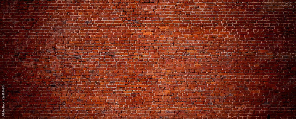 Wide Angle Vintage Red Brick Wall Background - obrazy, fototapety, plakaty 