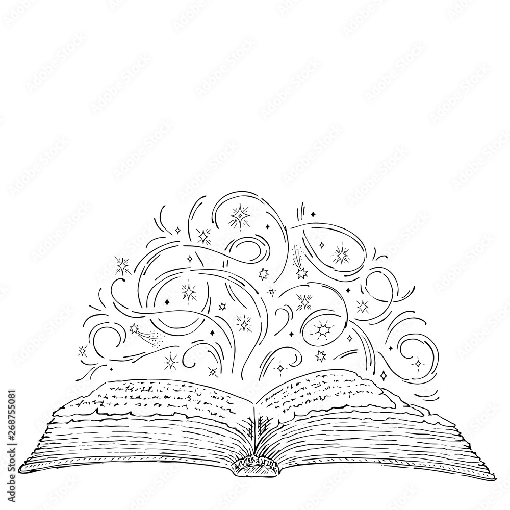 One Line Drawing Of Open Magic Book Stock Illustration - Download Image Now  - Book, Continuity, Education - iStock