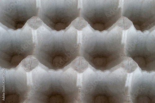 Top-Down View of an Empty Biodegradable Molded Pulp Fiber Egg Carton Tray. photo