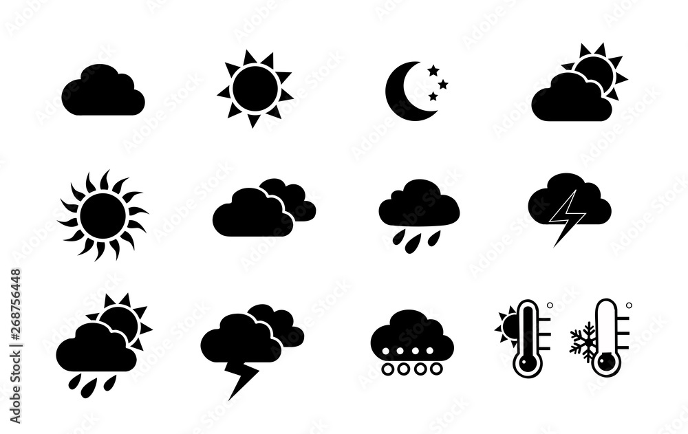 Weather and seasons. Vector icon set Weather and seasons. Vector icon set