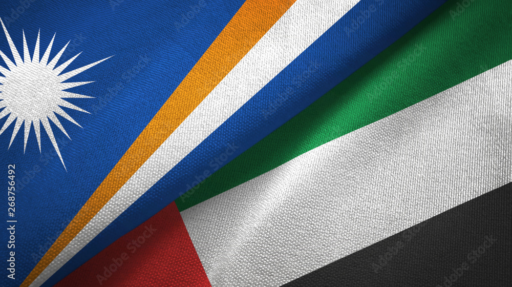 Marshall Islands and United Arab Emirates two flags textile cloth