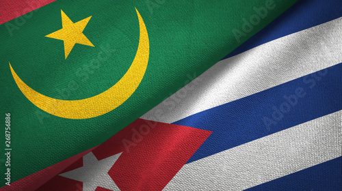 Mauritania and Cuba two flags textile cloth, fabric texture