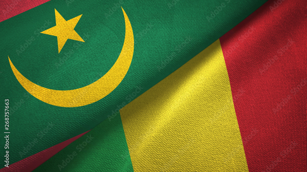 Fototapeta premium Mauritania and Mali two flags textile cloth, fabric texture
