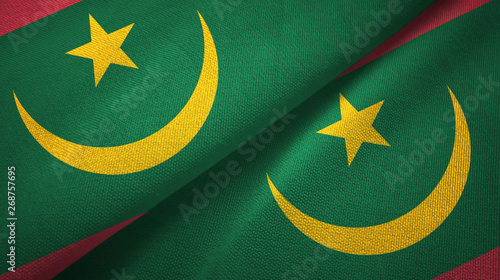 Mauritania two flags textile cloth, fabric texture