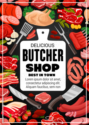 Butchery meat beef, butcher shop gourmet sausages