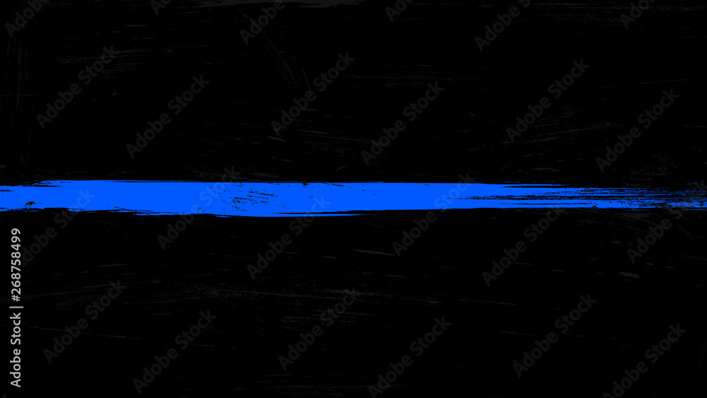 Thin blue line flag with grunge paint trace - a sign to honor and respect police, army and military officers - obrazy, fototapety, plakaty 