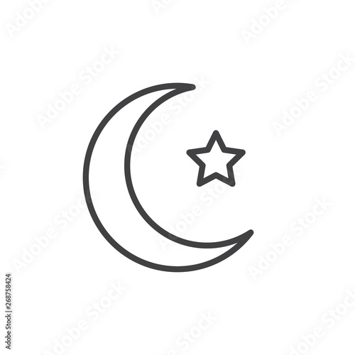 Muslim crescent and star line icon. linear style sign for mobile concept and web design. Islamic moon and star outline vector icon. Symbol, logo illustration. Vector graphics