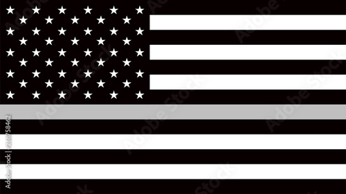 USA flag with a thin gray or silver - a sign to honor and respect american correctional officers, prison guards and jailers.