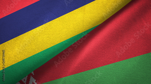 Mauritius and Belarus two flags textile cloth, fabric texture 