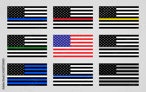 National flag of the USA and thin line foundations flags.