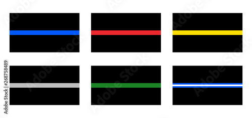 Thin line foundation flags: blue red yellow gray green and white signs.