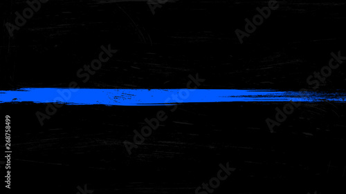 Thin blue line flag with grunge paint trace - a sign to honor and respect police, army and military officers
