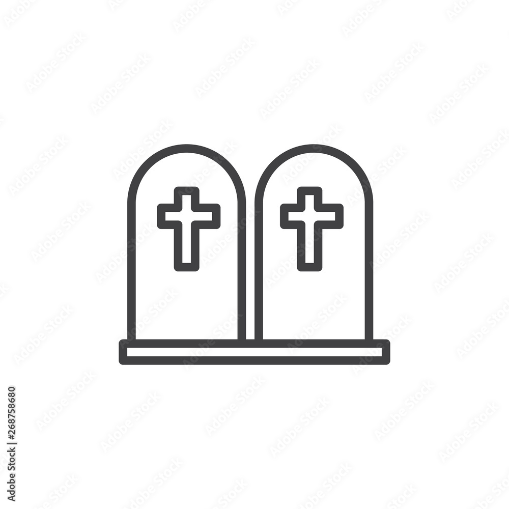 Fototapeta premium Tomb stone line icon. linear style sign for mobile concept and web design. Two graves with cross outline vector icon. Symbol, logo illustration. Vector graphics