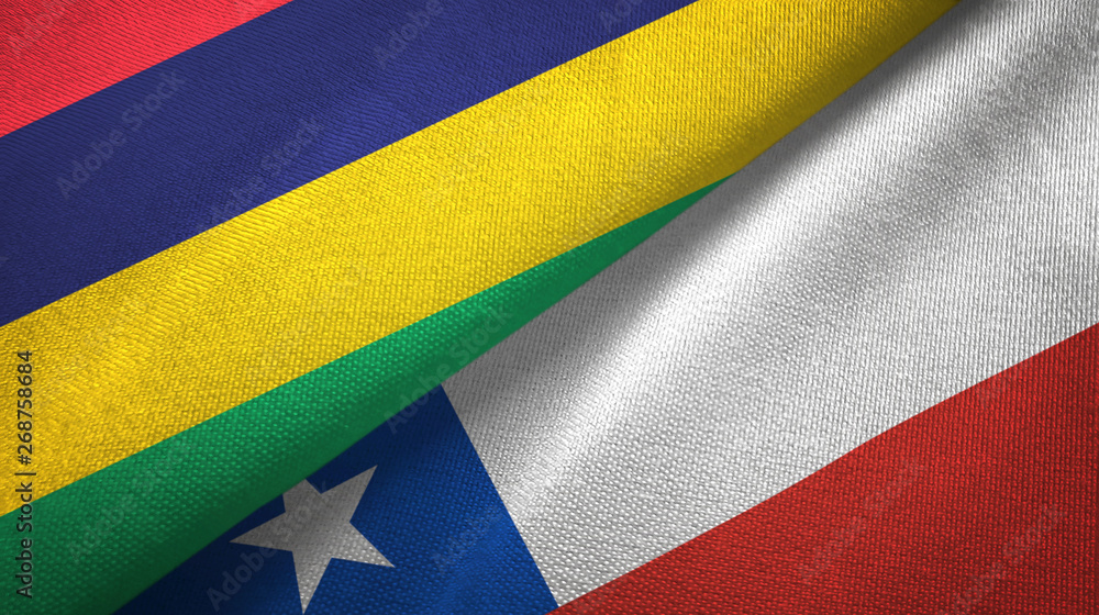 Mauritius and Chile two flags textile cloth, fabric texture Mauritius and Chile two flags textile cloth, fabric texture