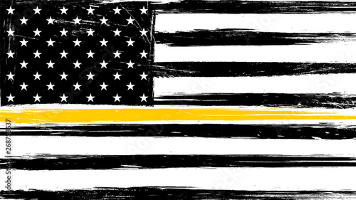 Grunge USA flag with a thin yellow or gold line - a sign to honor and respect American Dispatchers, Security Guards and Loss Prevention.