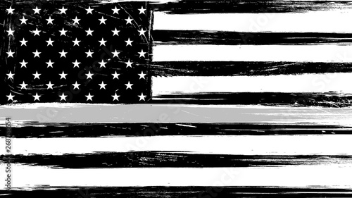 Grunge USA flag with a thin gray or silver - a sign to honor and respect american correctional officers, prison guards and jailers.
