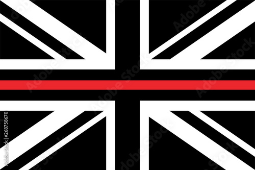 United Kingdom flag with a thin red line - a sign to honor and respect british firefighters.