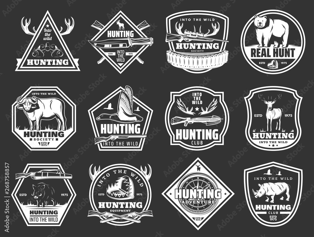 Hunt wild animals and birds, hunter club badges Hunt wild animals and birds, hunter club badges